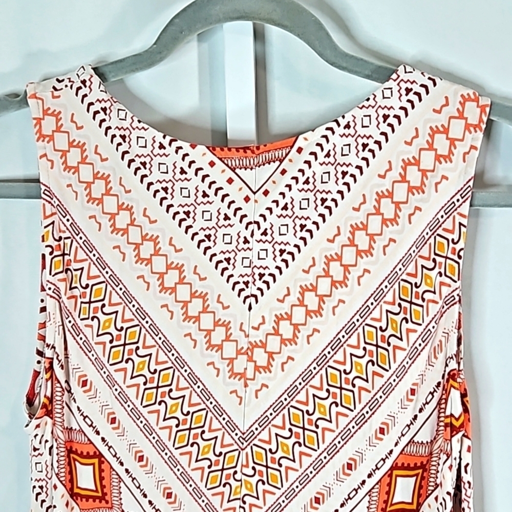 Chicos 2 VNeck Orange & White Paisley Hi/Low Dress Medium - Picture 6 of 9